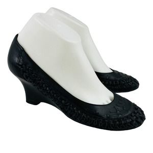 Womens 37 US 6-6.5 Bos & Co. Starlet Pumps Black Woven Leather Wedge Heel Shoes